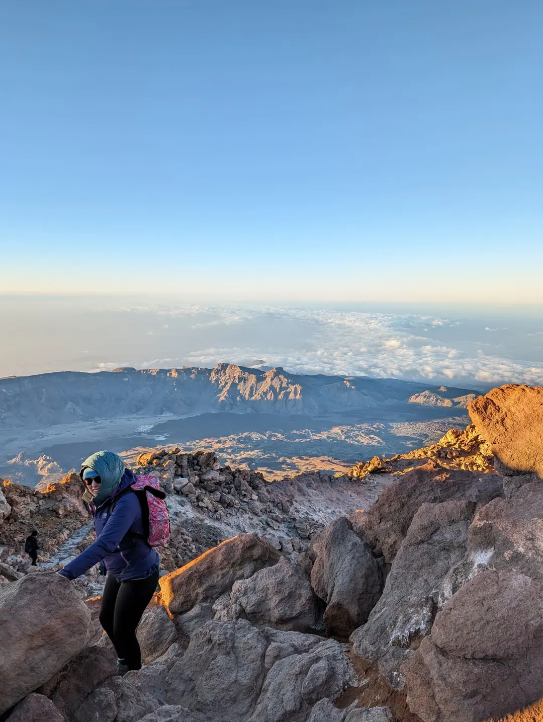 Descending from Teide's summit in the morning light