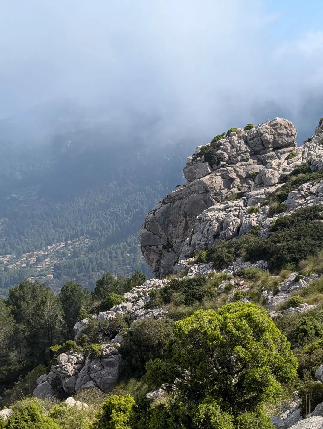 Rocky outcrop looking down to village below