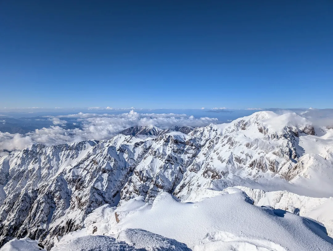 Snowy mountains seen from the summit of Toubkal.