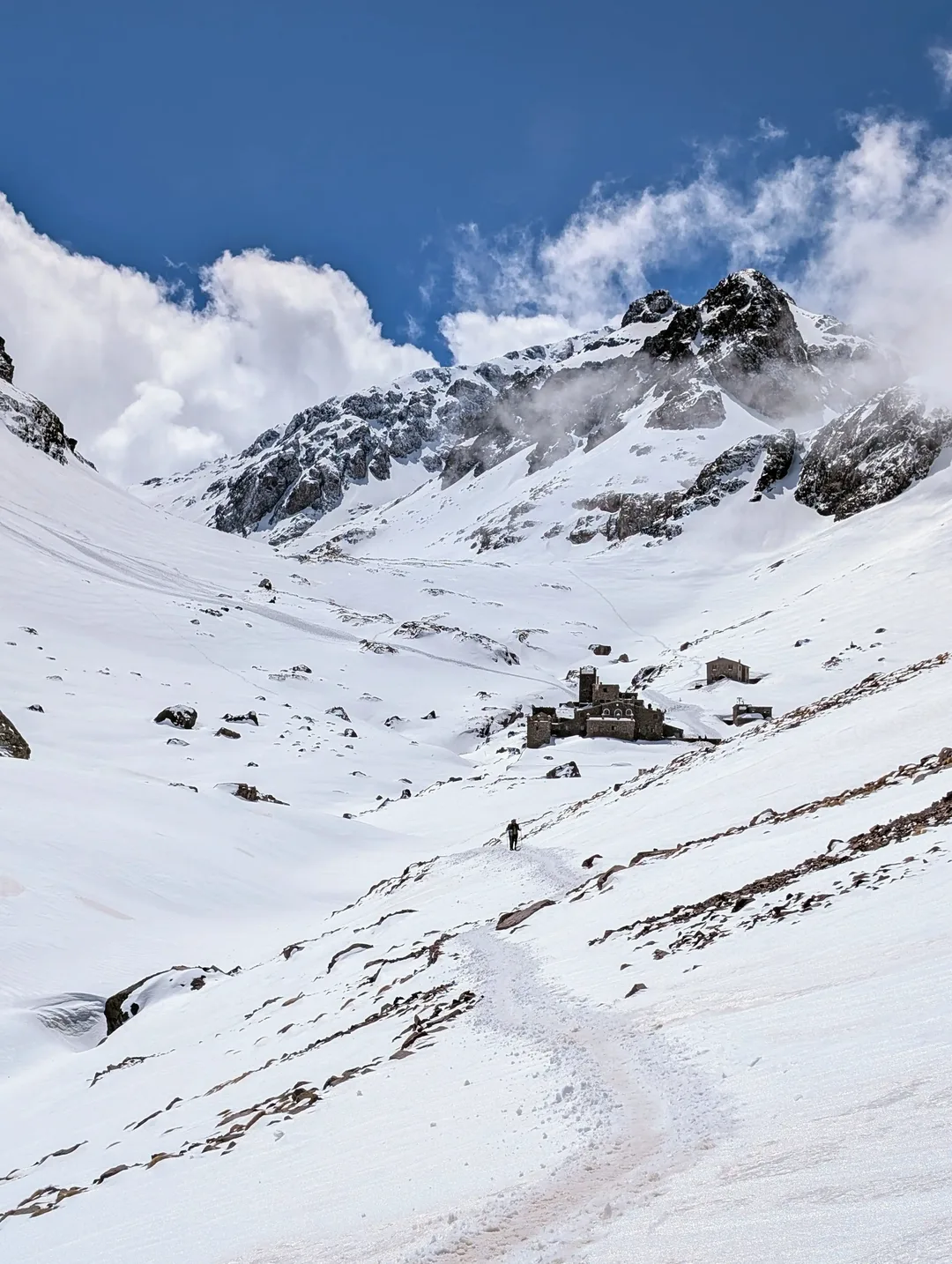 The Toubkal Refuges in the snow.