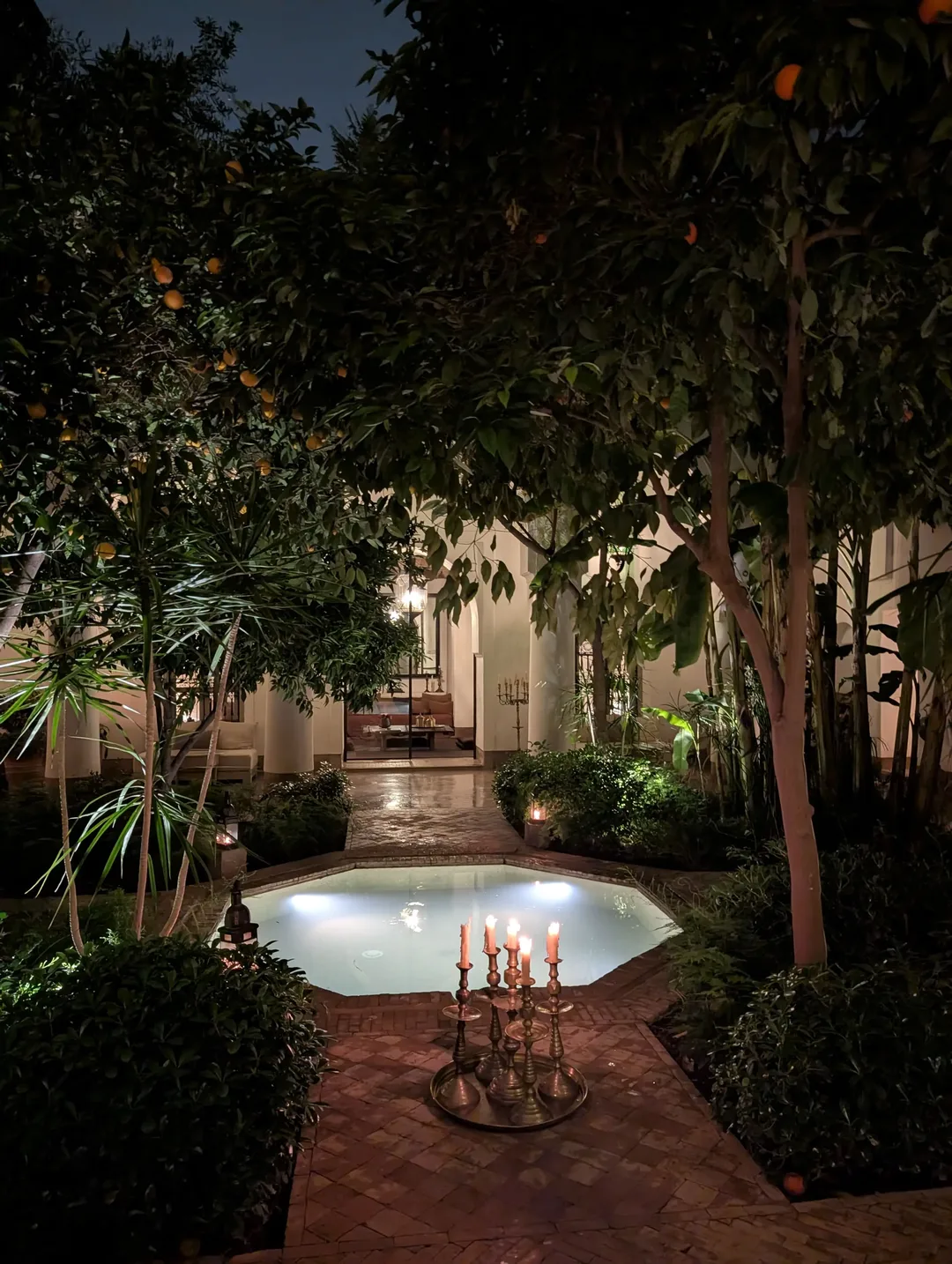 A riad in Marrakech at night